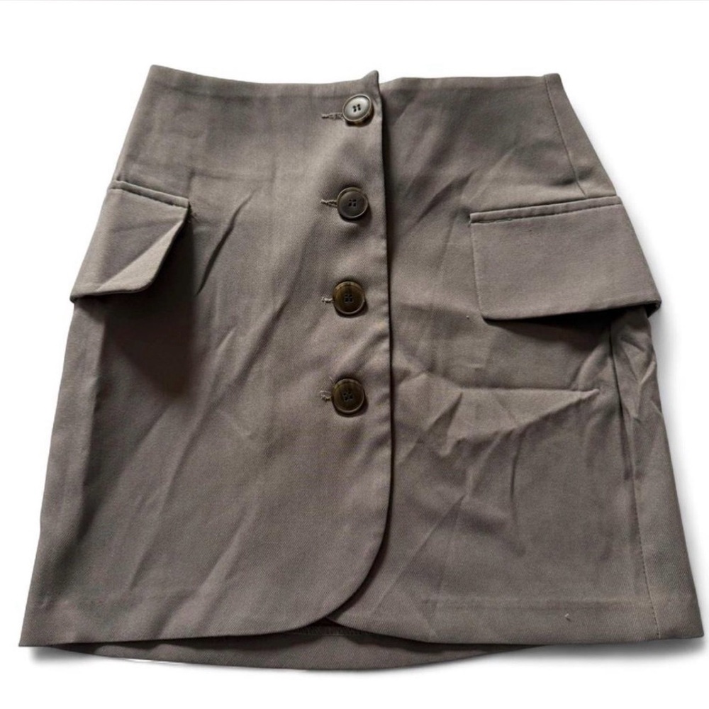 Storets High Waist Button Front Mini Skirt Taupe Utility Cargo | Size: S/M